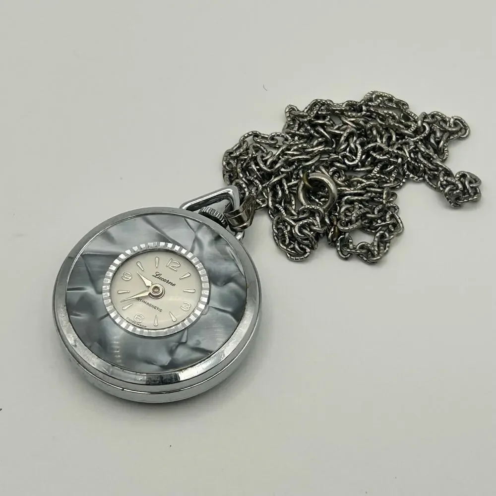 Vintage Lucerne Mechanical Anti-magnetic Swiss Pocket Watch, Silver  New Battery